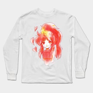 Fiery Watercolor Demon Girl Long Sleeve T-Shirt